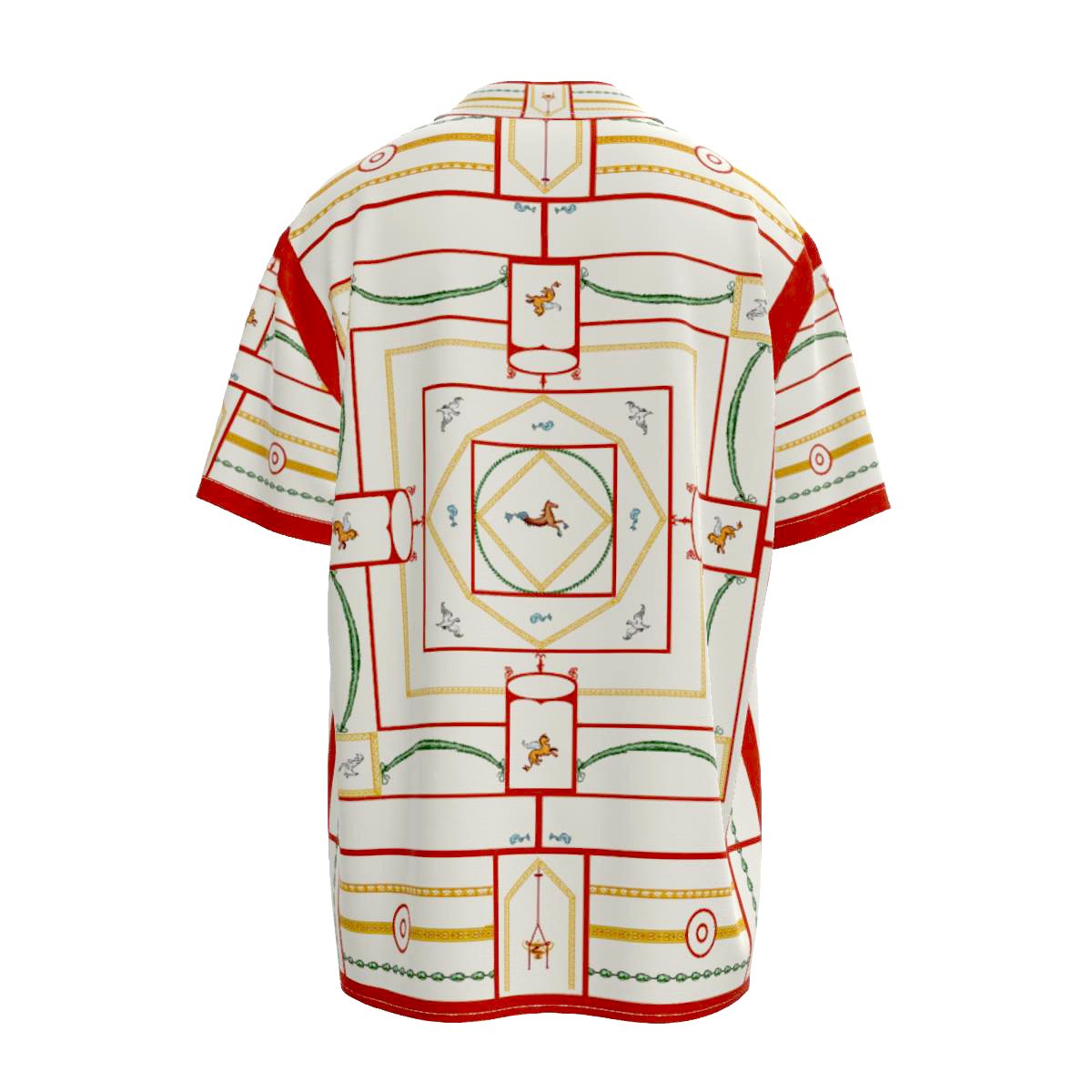 Leo's Lazy Labyrinth designer short-sleeved button shirt in luxurious fabric with a light-reflecting sheen.