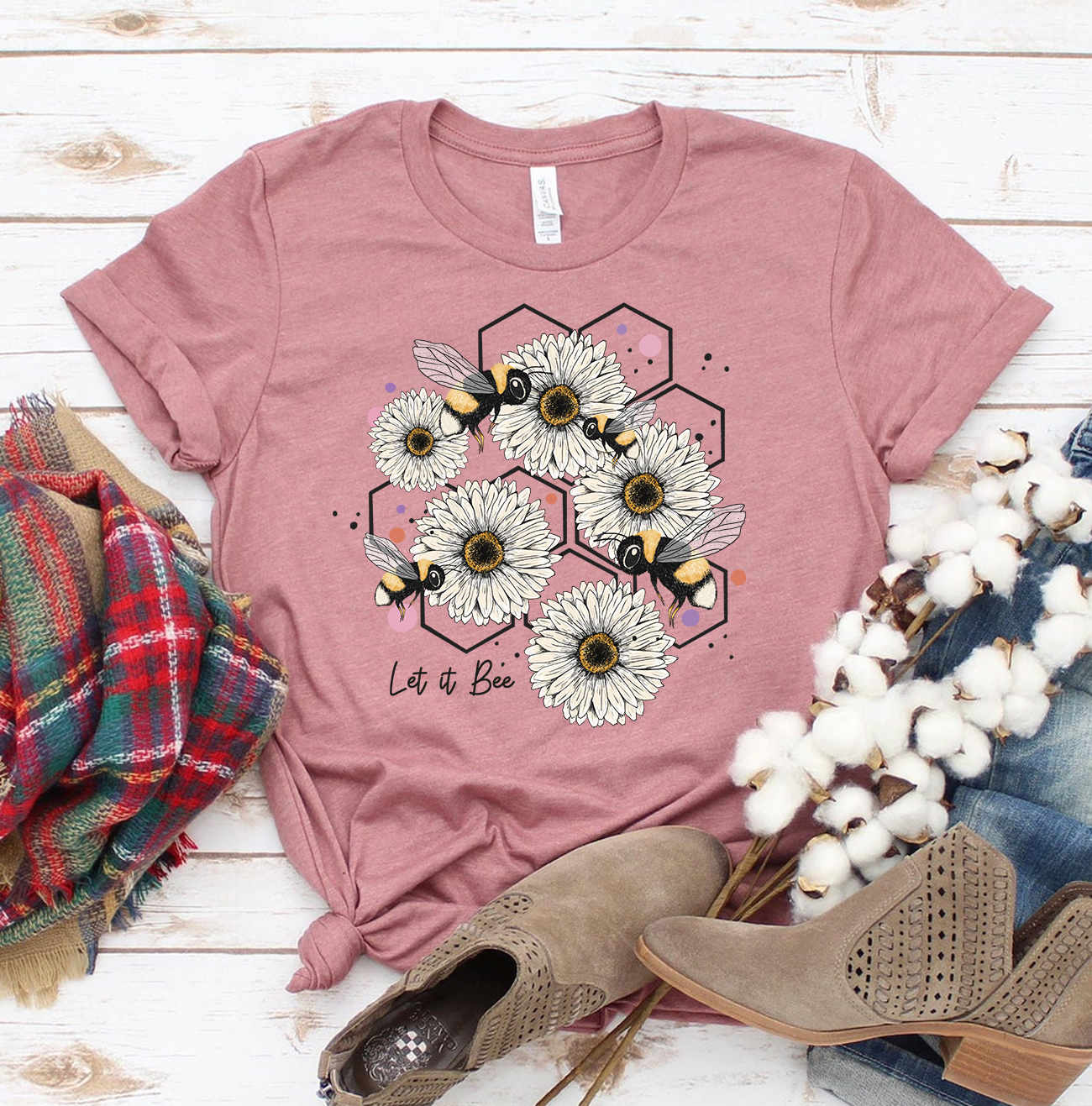 Let It Bee T-shirt made of premium ring spun cotton with a striking design and soft textile flex print.