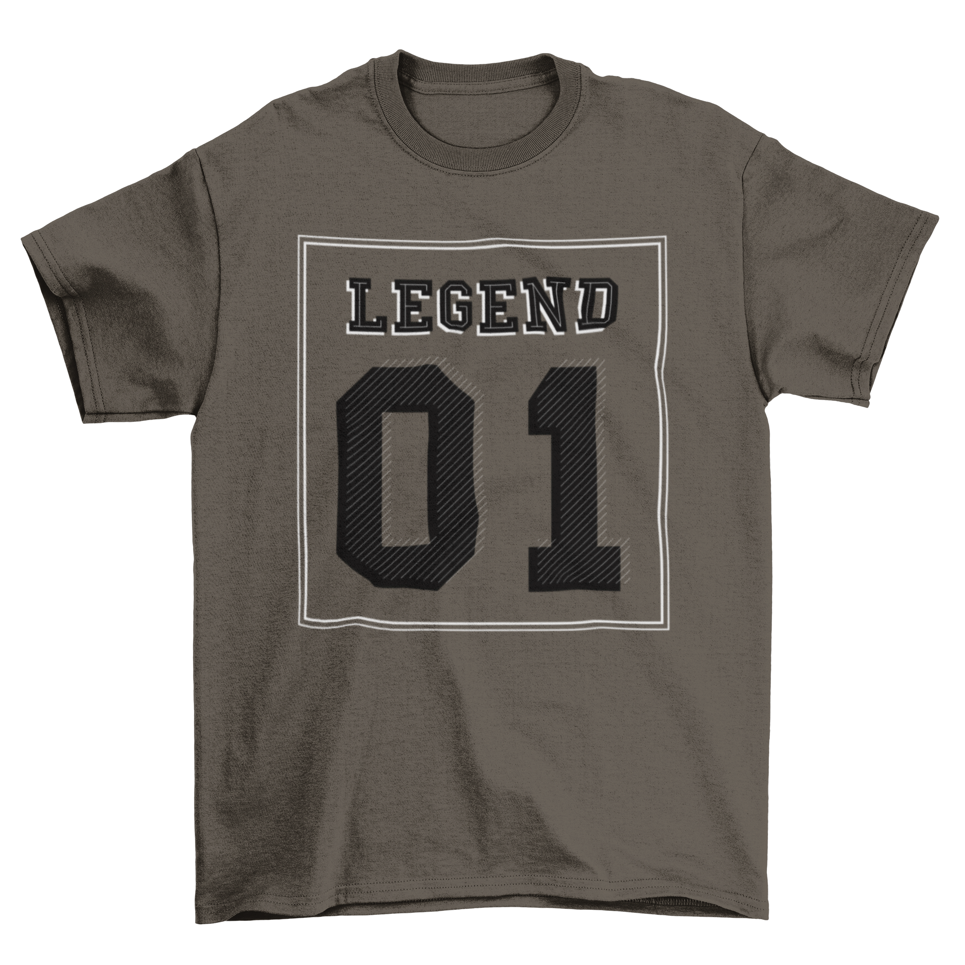 A stylish Lettering Number T-shirt featuring the text 'LEGEND 01' in bold letters, perfect for casual wear.