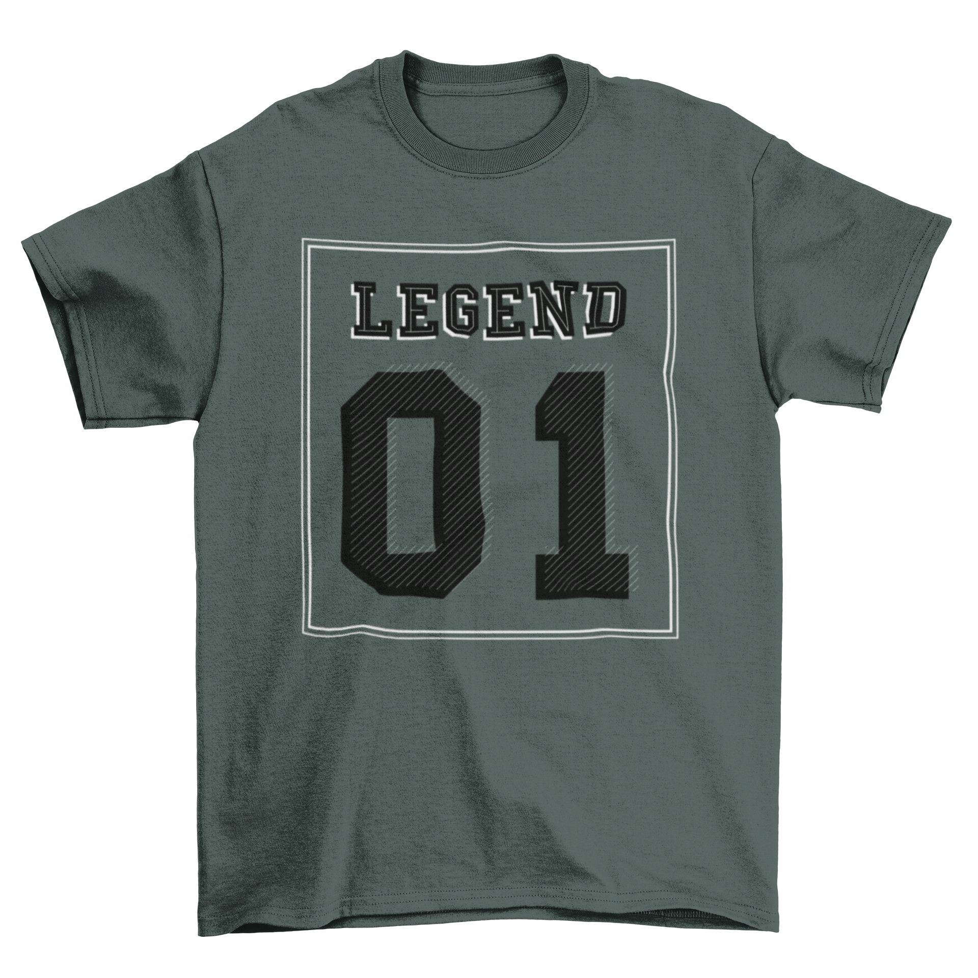 A stylish Lettering Number T-shirt featuring the text 'LEGEND 01' in bold letters, perfect for casual wear.