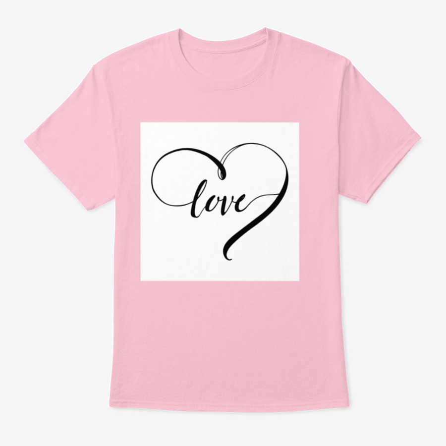 A stylish white t-shirt featuring the word 'Love' in a heart shape, designed with black letters for a romantic touch.