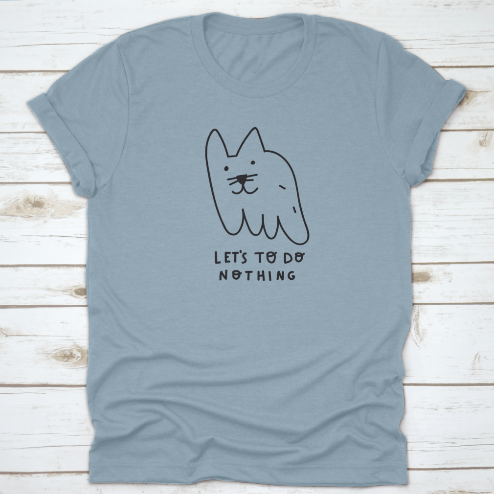 A cute vector illustration of a cat on a soft cotton t-shirt, showcasing a relaxed and playful design.