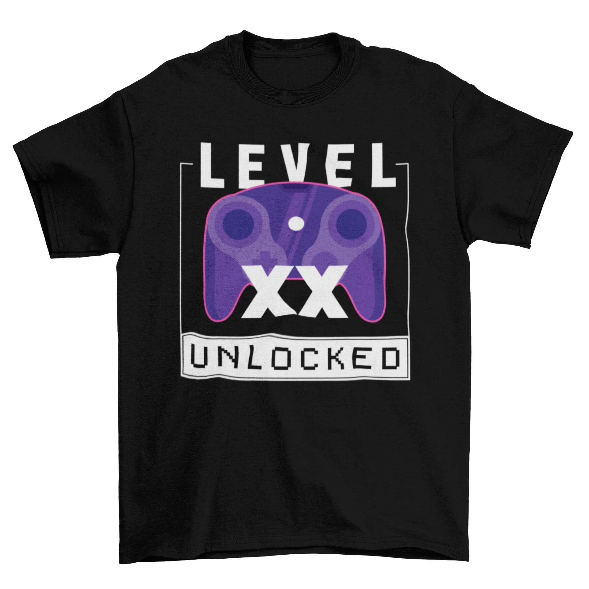 Level XX Unlocked T-Shirt featuring a joystick design and the caption 'Level Unlocked'.