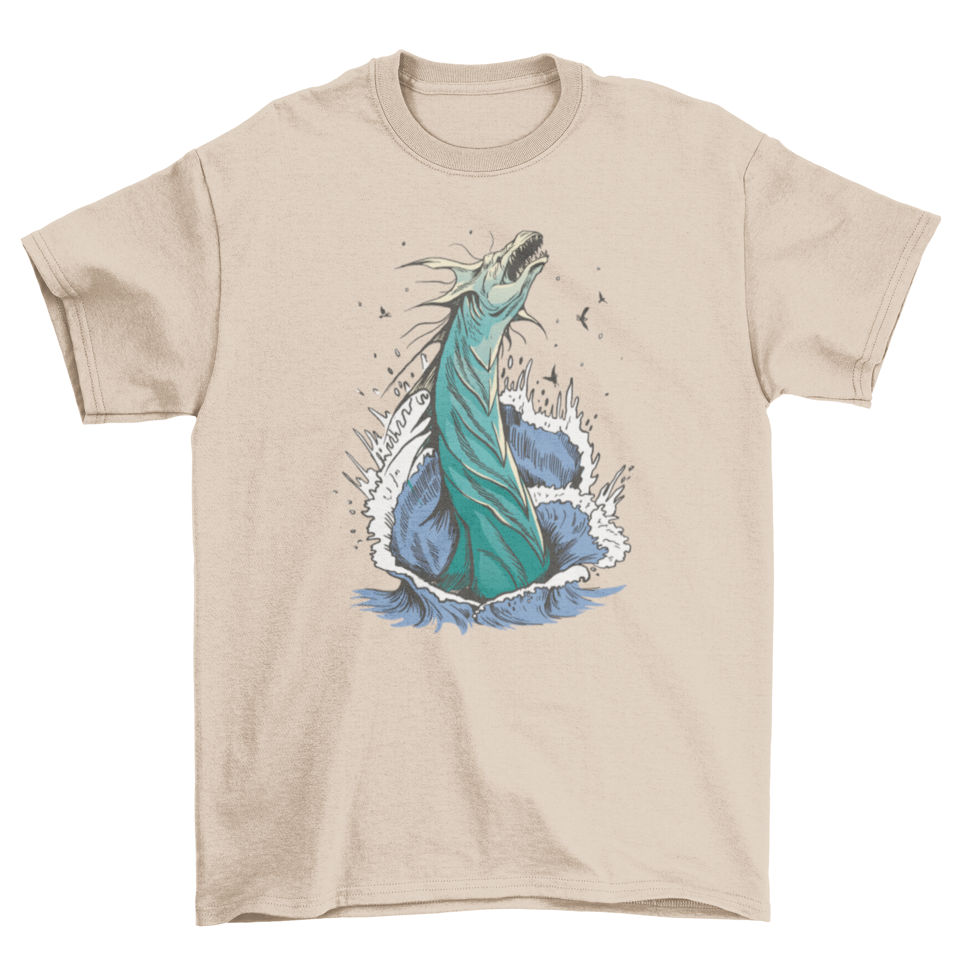 Leviathan sea creature t-shirt featuring a detailed illustration of the mythical sea monster, perfect for ocean enthusiasts.