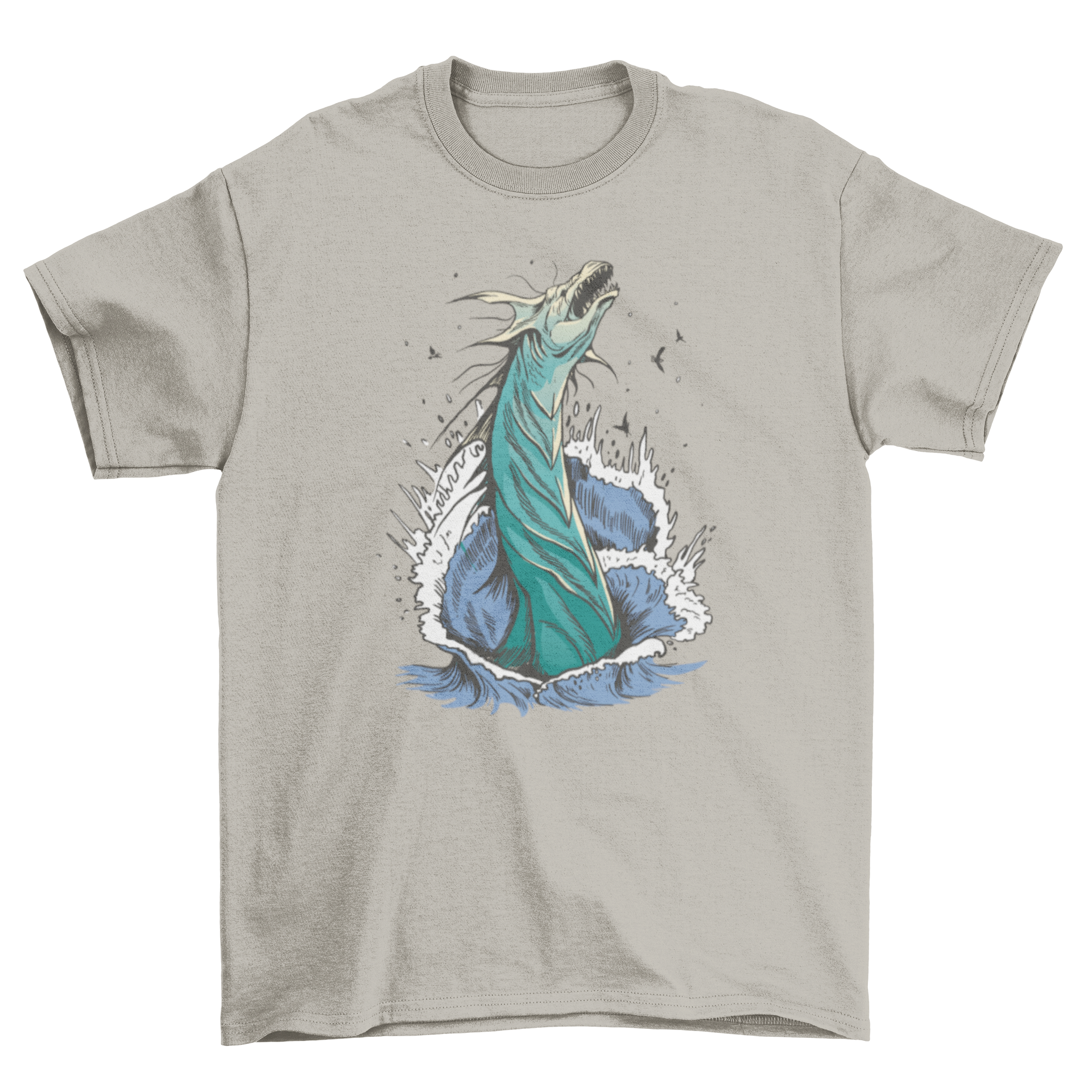 Leviathan sea creature t-shirt featuring a detailed illustration of the mythical sea monster, perfect for ocean enthusiasts.