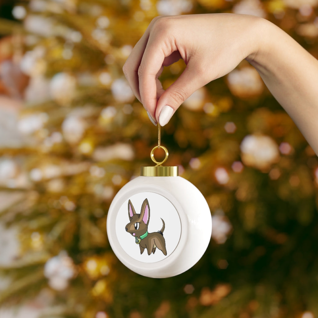 LG Christmas Ball Ornament with glossy finish and gold ribbon, featuring a vintage design and customizable metal insert.