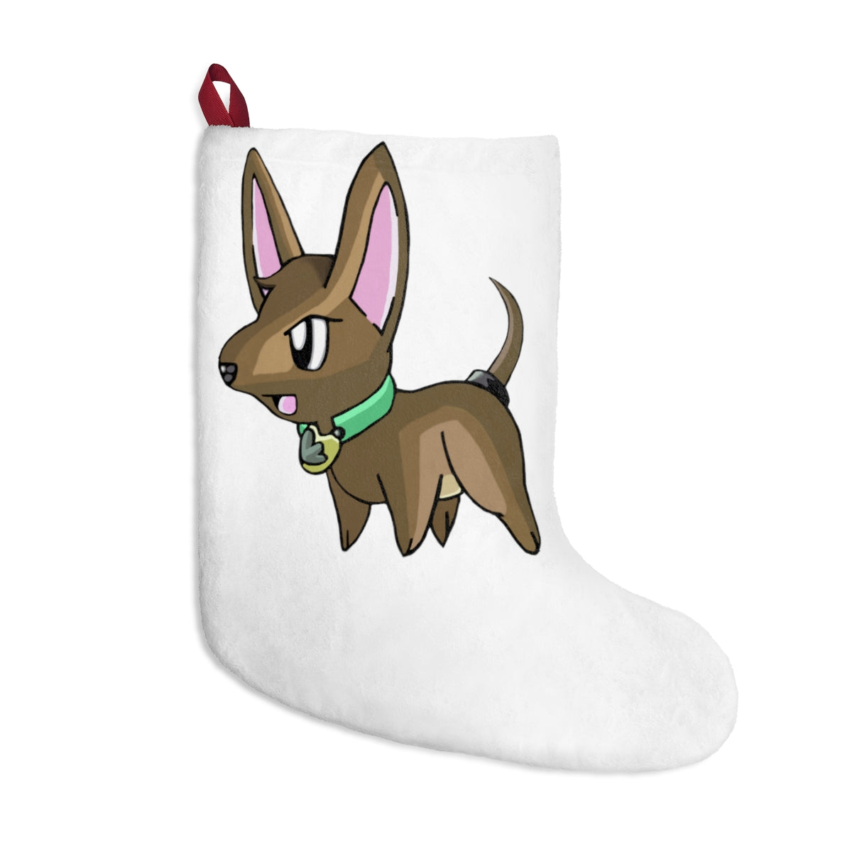 Personalized LG Christmas Stockings made of soft polyester fleece, featuring a twill ribbon loop for hanging.