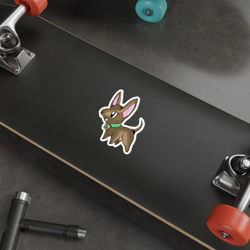 A collection of LG die-cut stickers showcasing various custom shapes and designs on a smooth surface, highlighting their matte finish and waterproof quality.