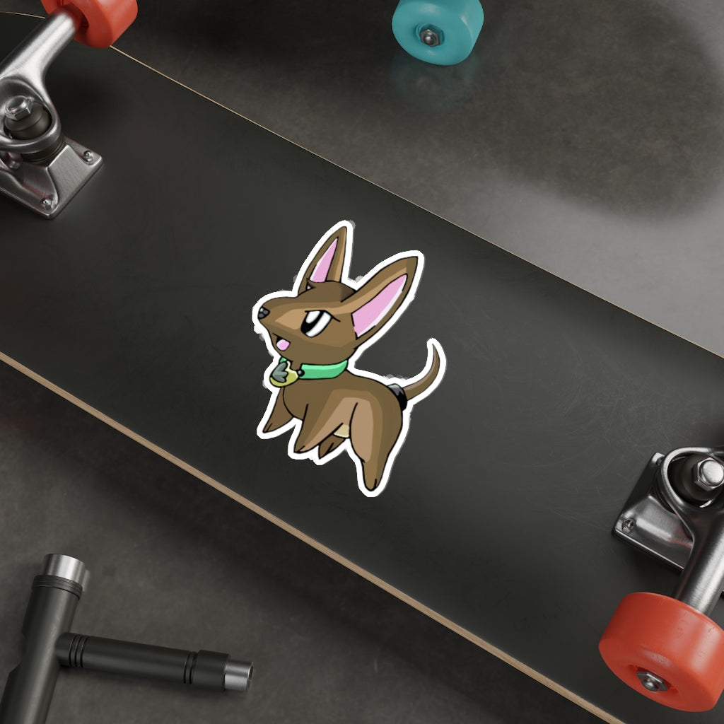 A collection of LG die-cut stickers showcasing various custom shapes and designs on a smooth surface, highlighting their matte finish and waterproof quality.