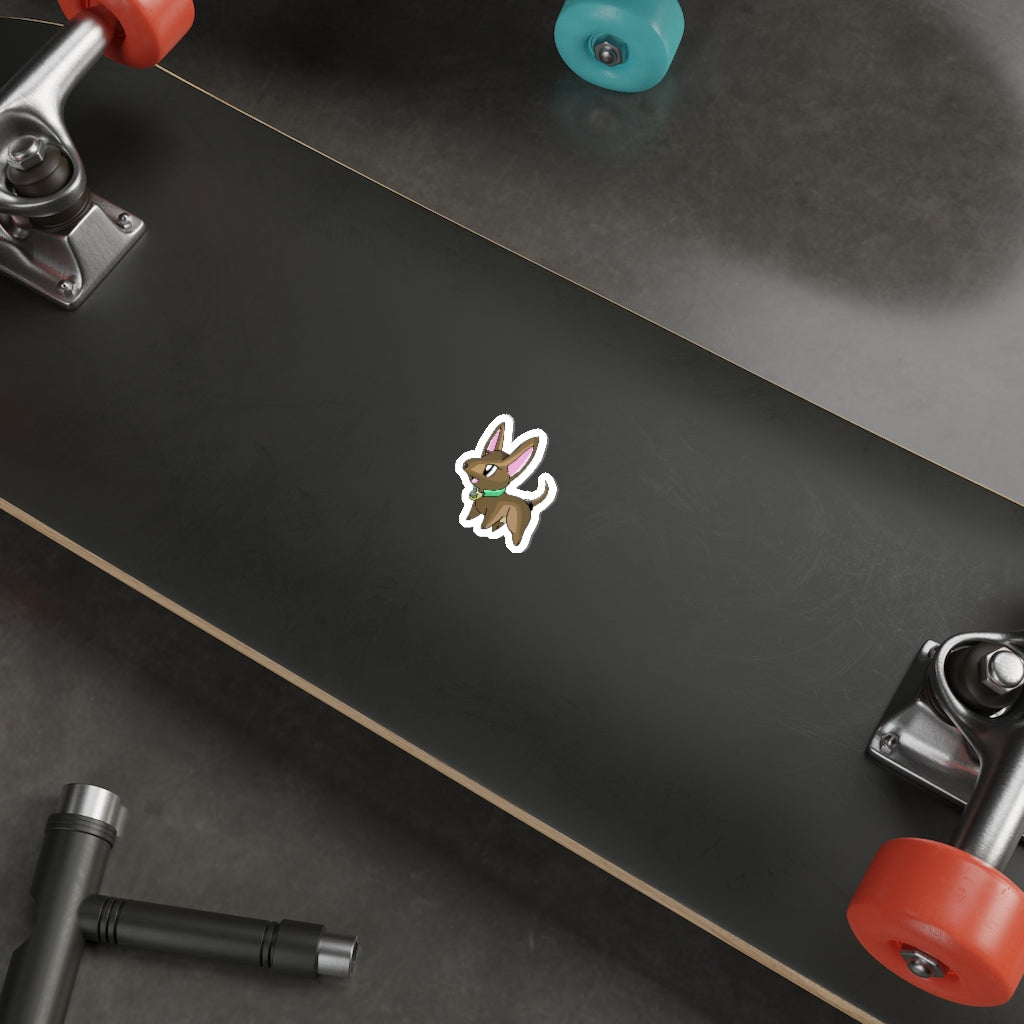 A collection of LG die-cut stickers showcasing various custom shapes and designs on a smooth surface, highlighting their matte finish and waterproof quality.