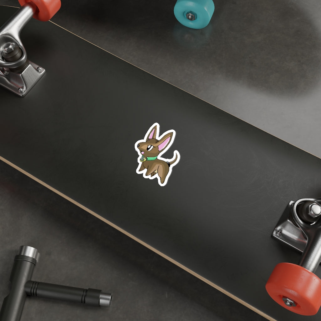 A collection of LG die-cut stickers showcasing various custom shapes and designs on a smooth surface, highlighting their matte finish and waterproof quality.