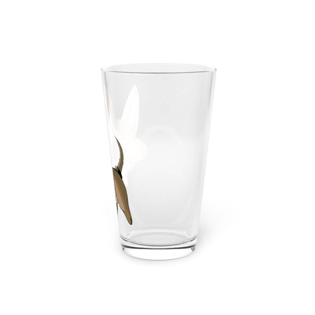 A clear 16oz LG pint glass showcasing its sleek design, perfect for personalized drinks.