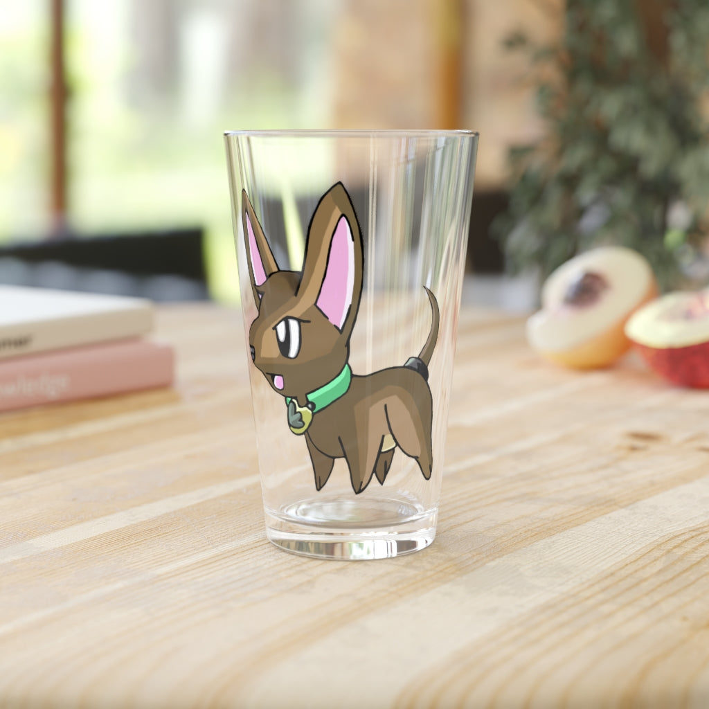 A clear 16oz LG pint glass showcasing its sleek design, perfect for personalized drinks.