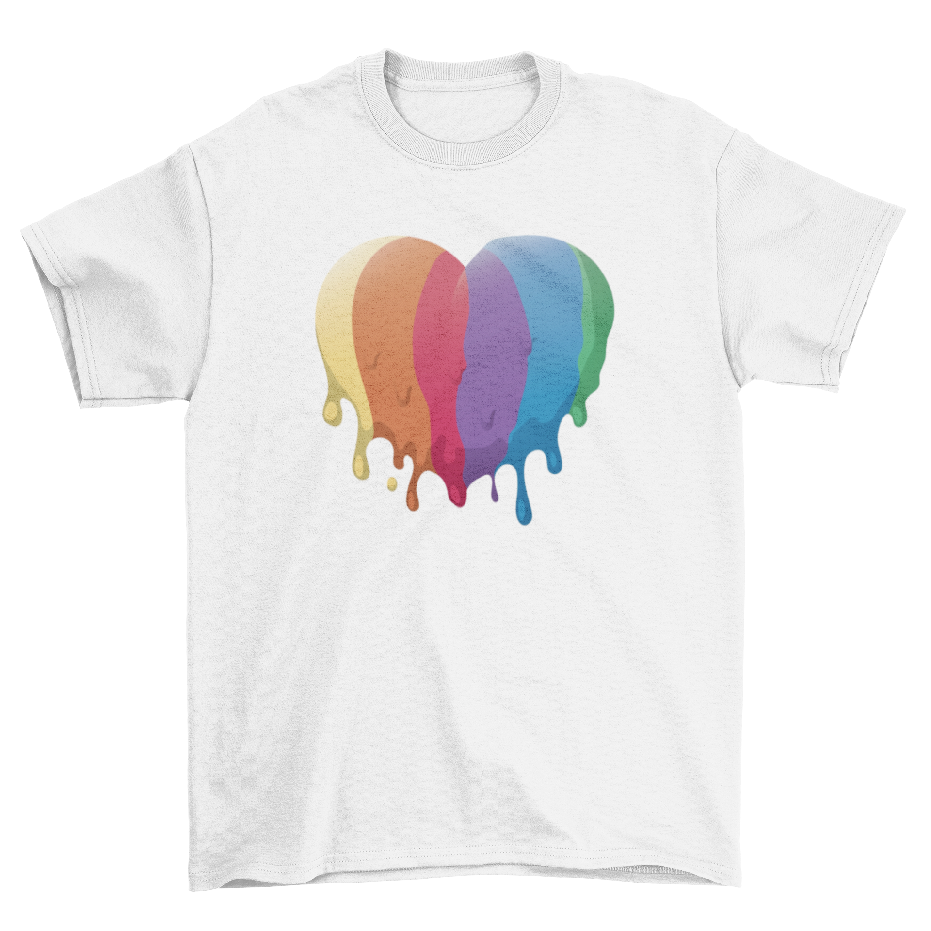 A vibrant LGBT heart t-shirt featuring a semi-flat heart design in rainbow colors, symbolizing love and inclusivity.