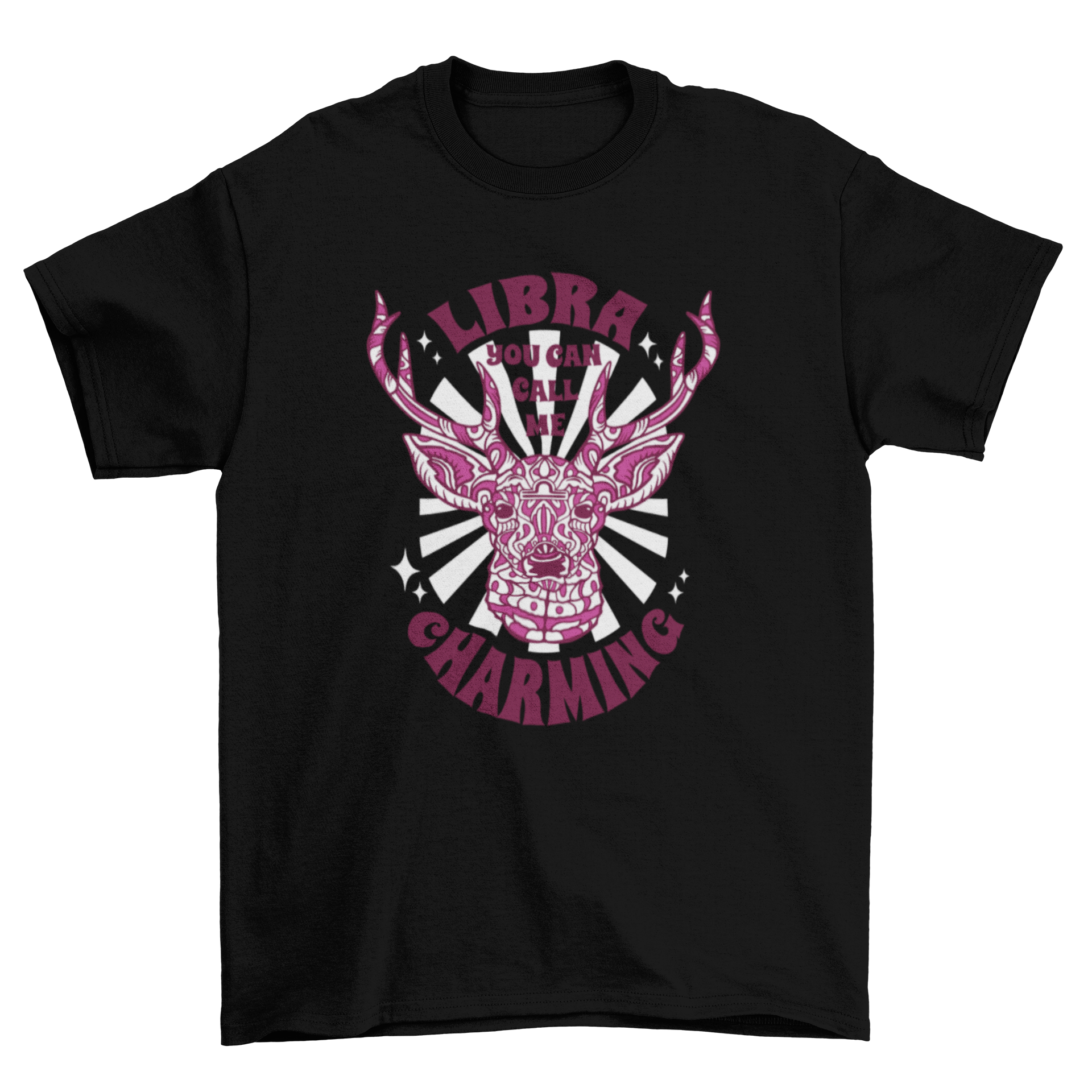 Stylish Libra deer t-shirt featuring a mandala design and charming quote.