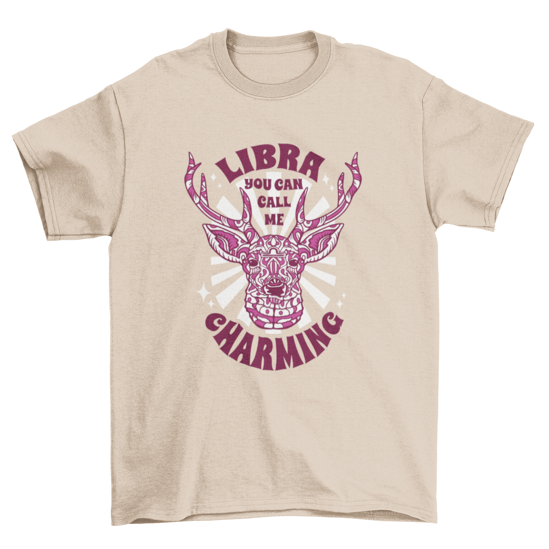 Stylish Libra deer t-shirt featuring a mandala design and charming quote.