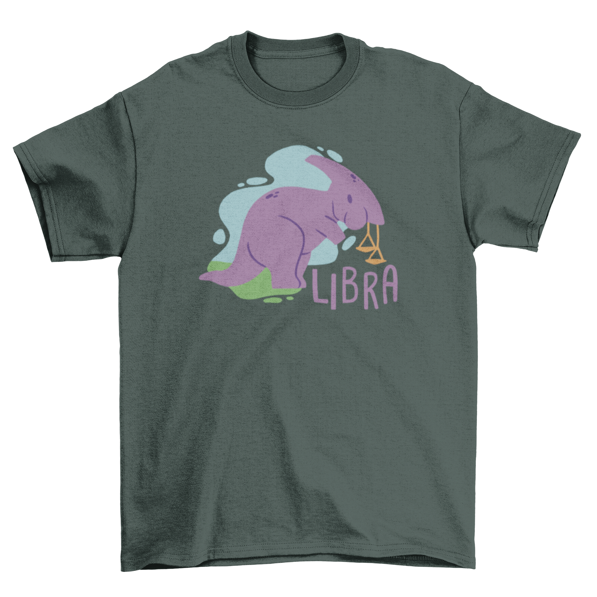 Libra dinosaur t-shirt featuring a cute parasaurolophus design with the caption 'Libra'.