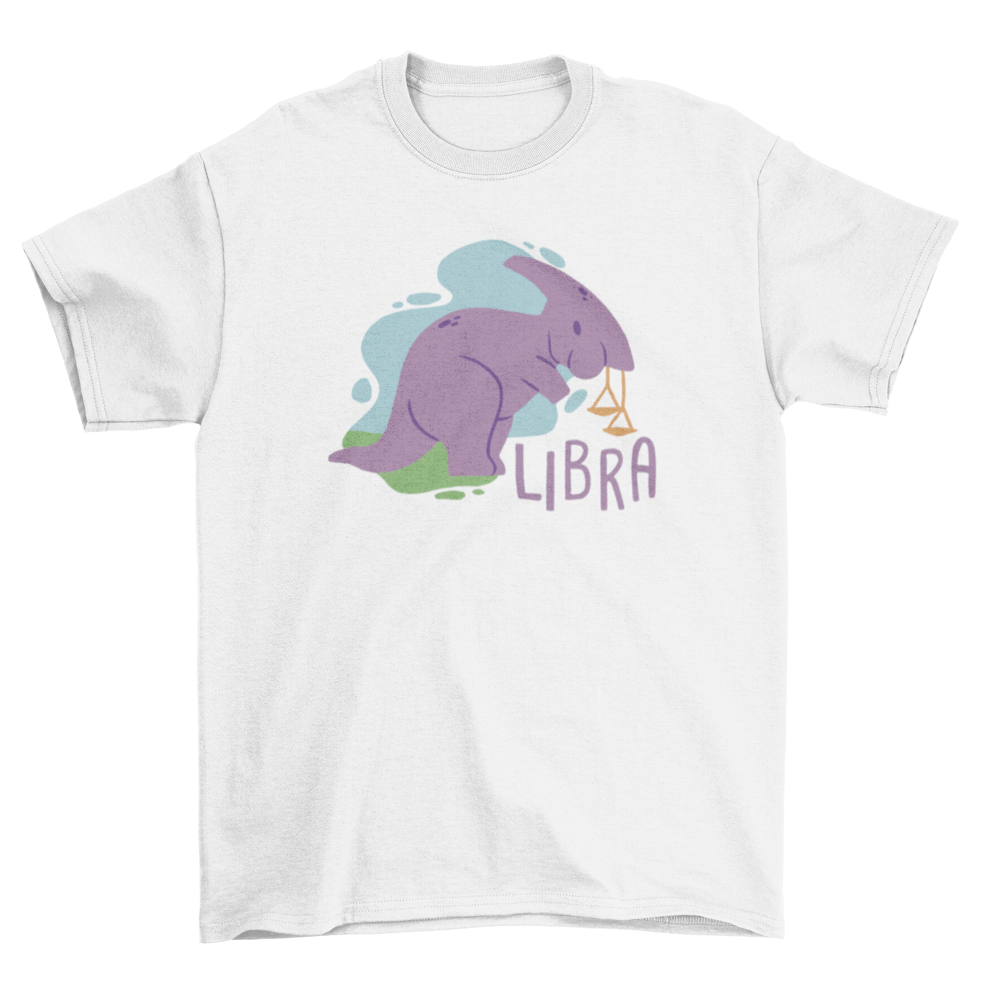 Libra dinosaur t-shirt featuring a cute parasaurolophus design with the caption 'Libra'.