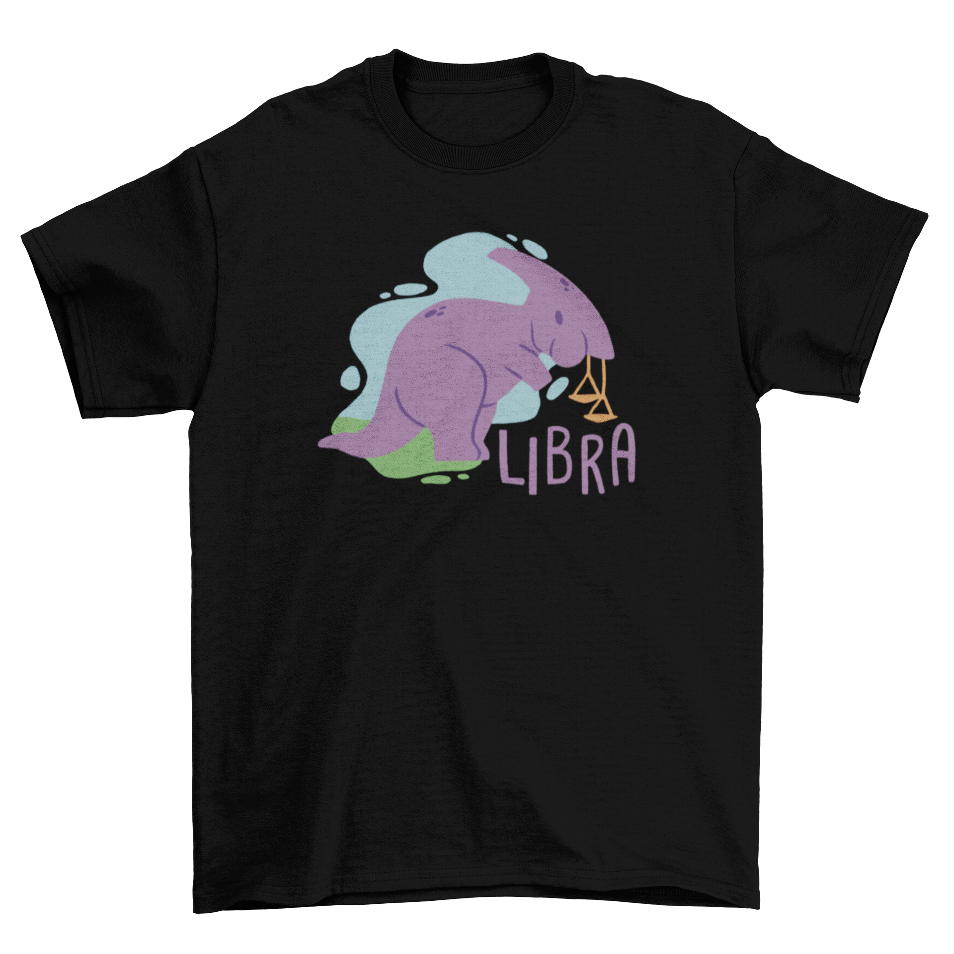 Libra dinosaur t-shirt featuring a cute parasaurolophus design with the caption 'Libra'.