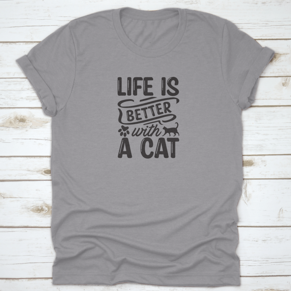 A stylish brush featuring the phrase 'Life Is Better With A Cat' with grey paw prints, made from soft cotton fabric.