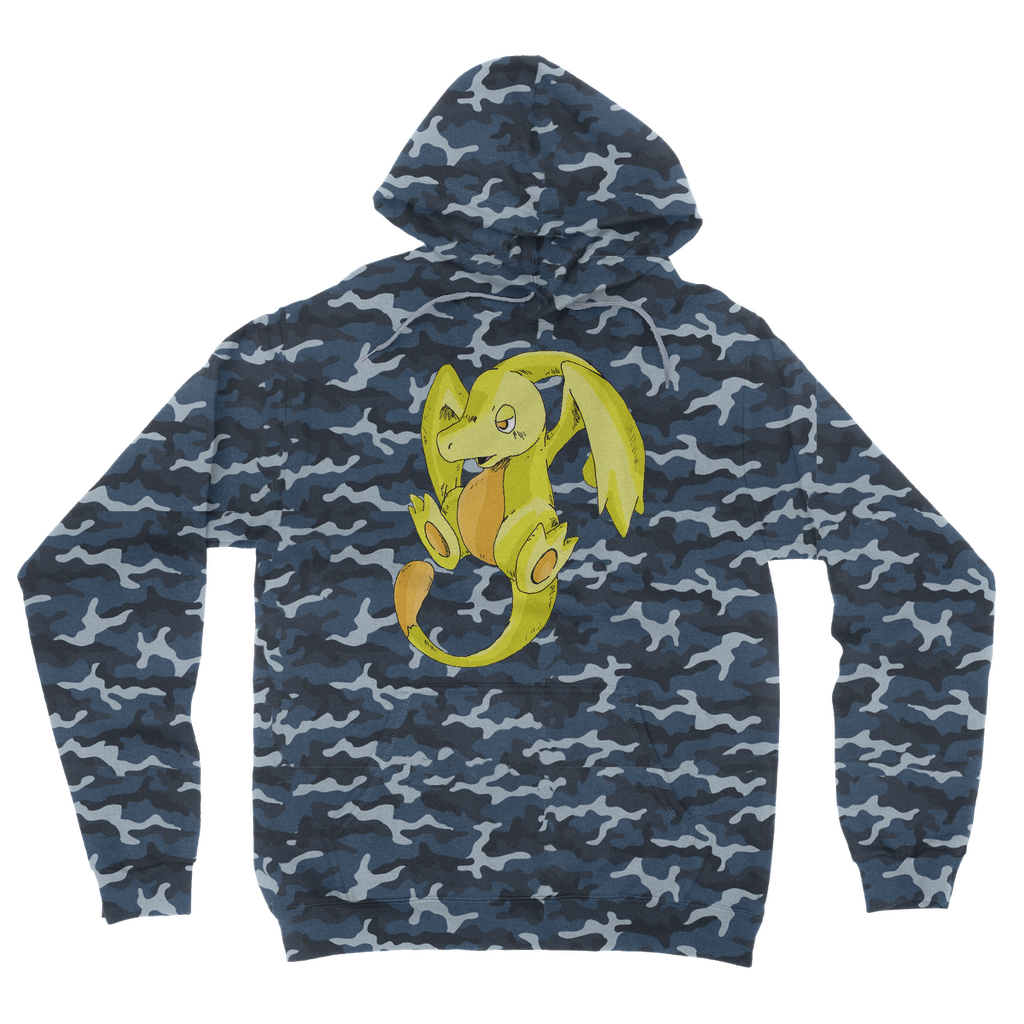 Lighender Camouflage Adult Hoodie featuring an all-over camo design, double fabric hood, and kangaroo pouch pocket.