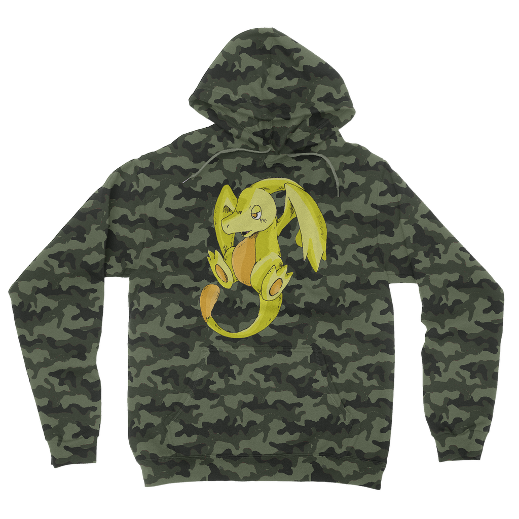 Lighender Camouflage Adult Hoodie featuring an all-over camo design, double fabric hood, and kangaroo pouch pocket.