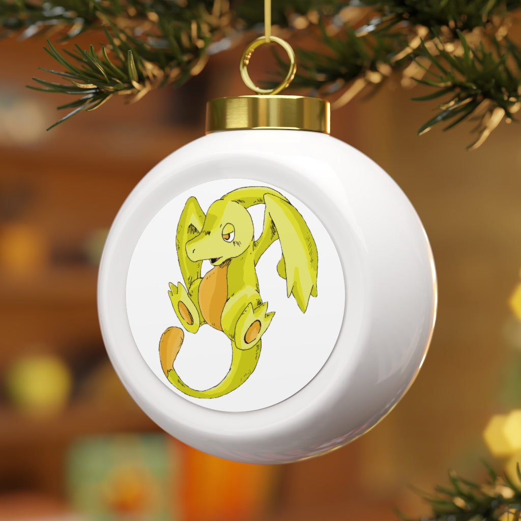 Lighender Christmas Ball Ornament with glossy finish and gold ribbon, featuring a vintage style and custom design.