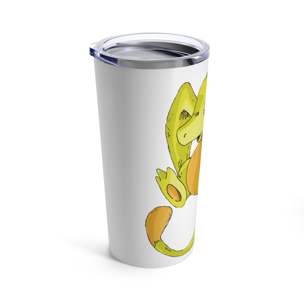 Lighender Tumbler 20oz in stainless steel with a see-thru plastic lid, showcasing its sleek design and rounded corners.