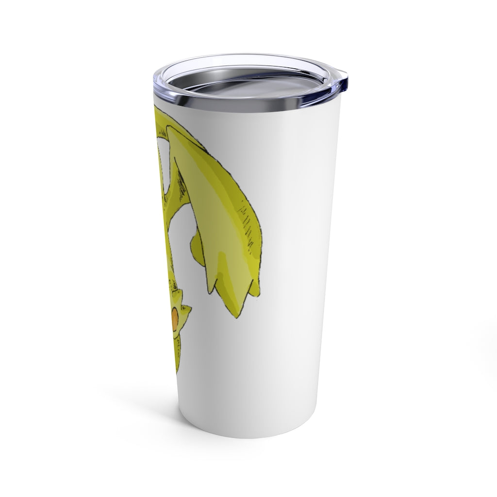 Lighender Tumbler 20oz in stainless steel with a see-thru plastic lid, showcasing its sleek design and rounded corners.