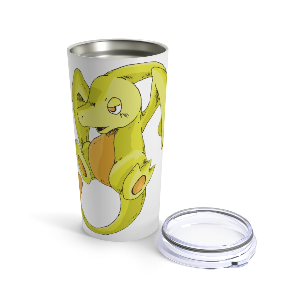 Lighender Tumbler 20oz in stainless steel with a see-thru plastic lid, showcasing its sleek design and rounded corners.