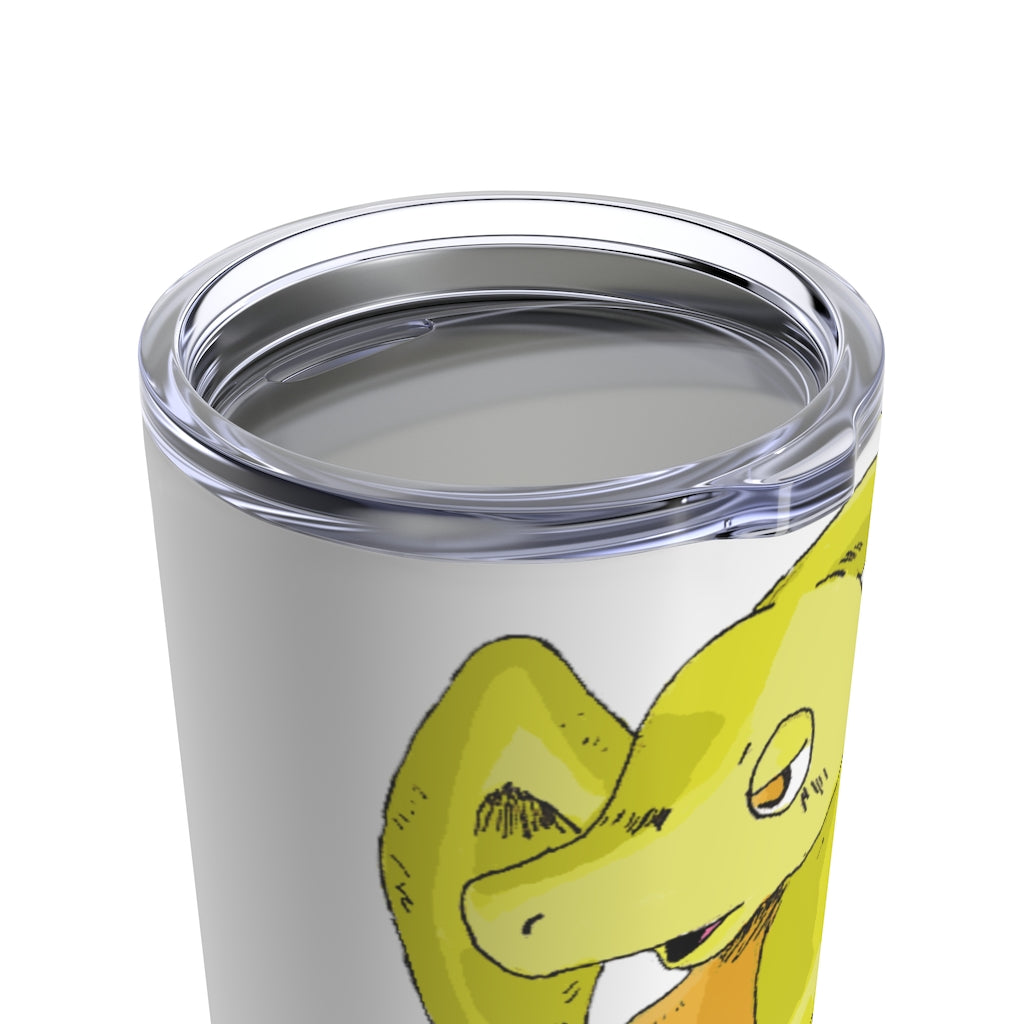 Lighender Tumbler 20oz in stainless steel with a see-thru plastic lid, showcasing its sleek design and rounded corners.