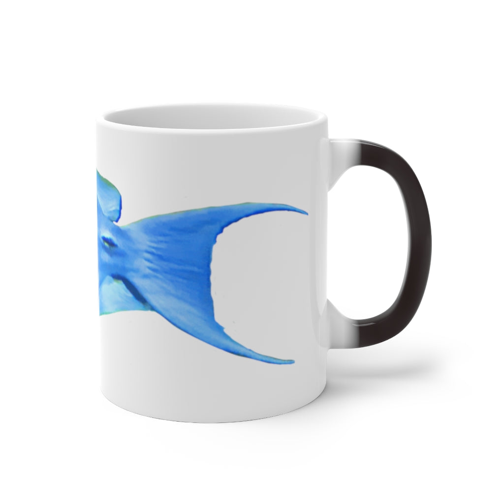 Light Blue and Yellow Fish Color Changing Mug showcasing vibrant colors and whimsical fish design.