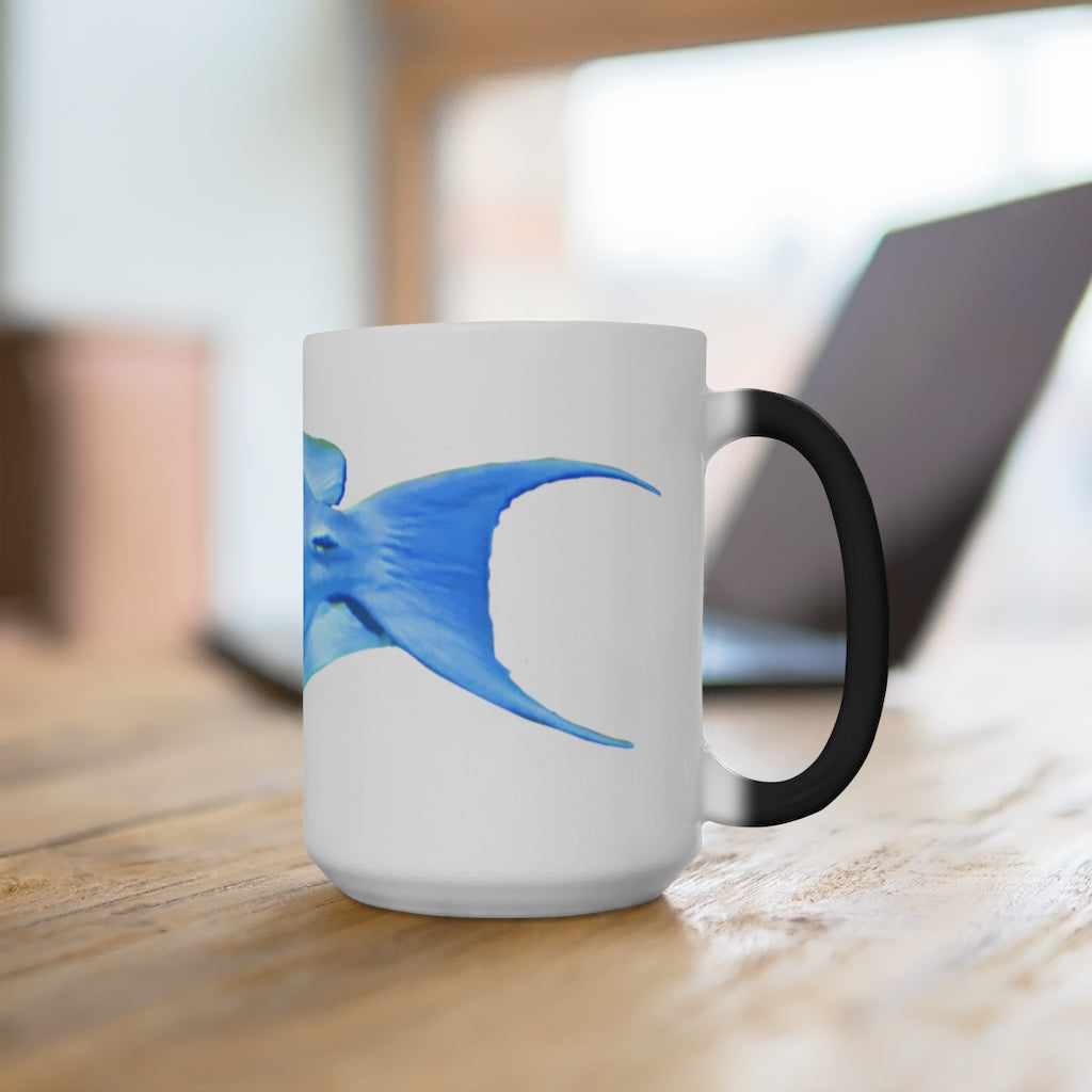 Light Blue and Yellow Fish Color Changing Mug showcasing vibrant colors and whimsical fish design.