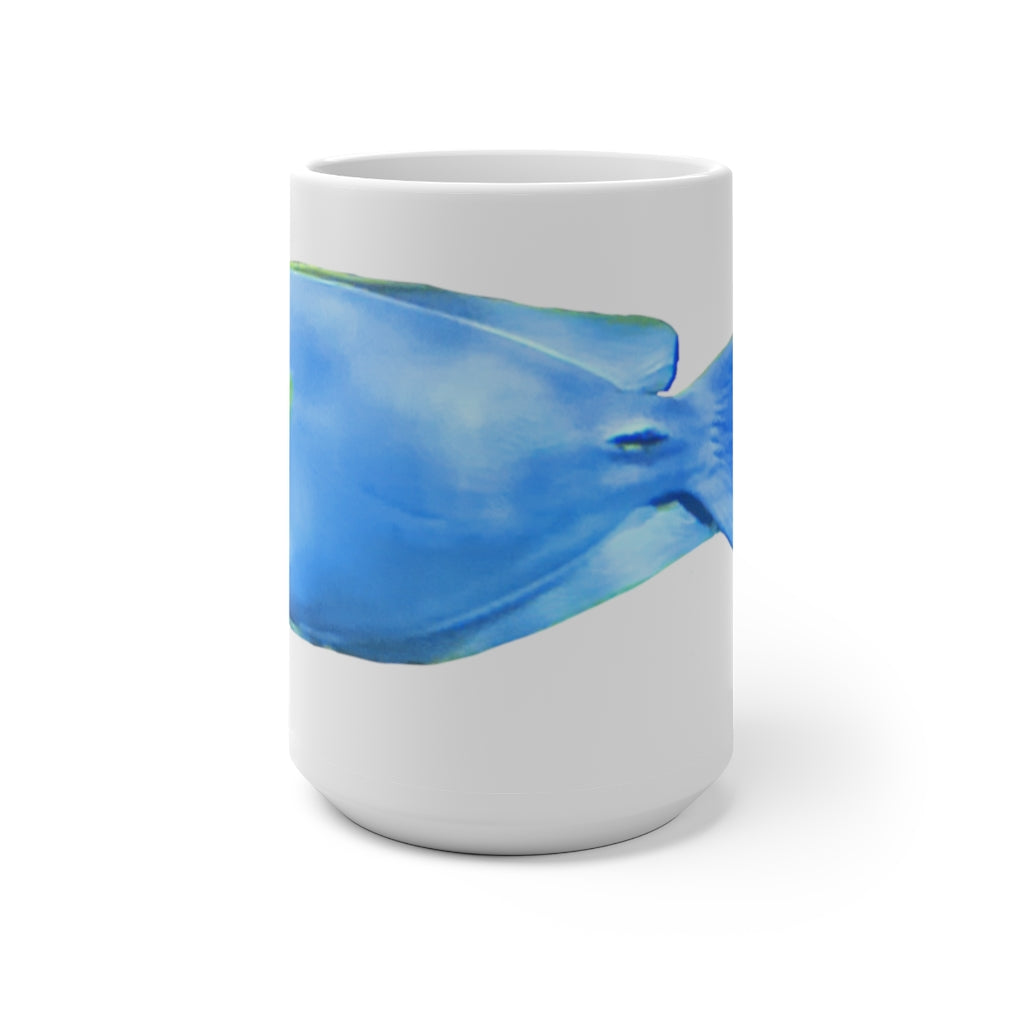 Light Blue and Yellow Fish Color Changing Mug showcasing vibrant colors and whimsical fish design.