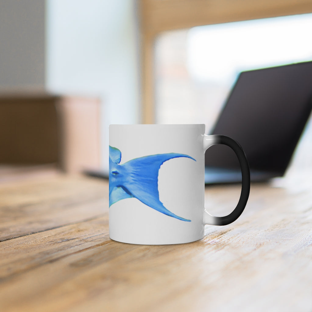 Light Blue and Yellow Fish Color Changing Mug showcasing vibrant colors and whimsical fish design.