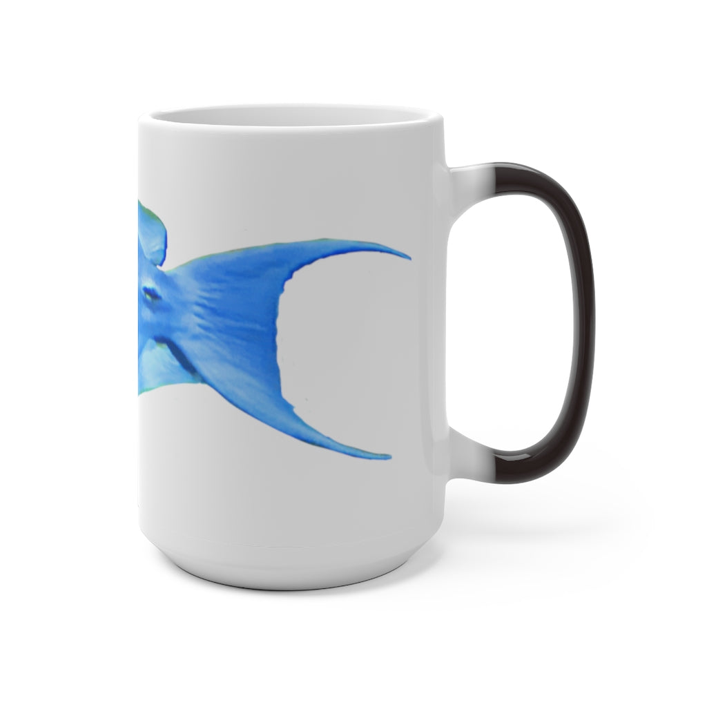 Light Blue and Yellow Fish Color Changing Mug showcasing vibrant colors and whimsical fish design.