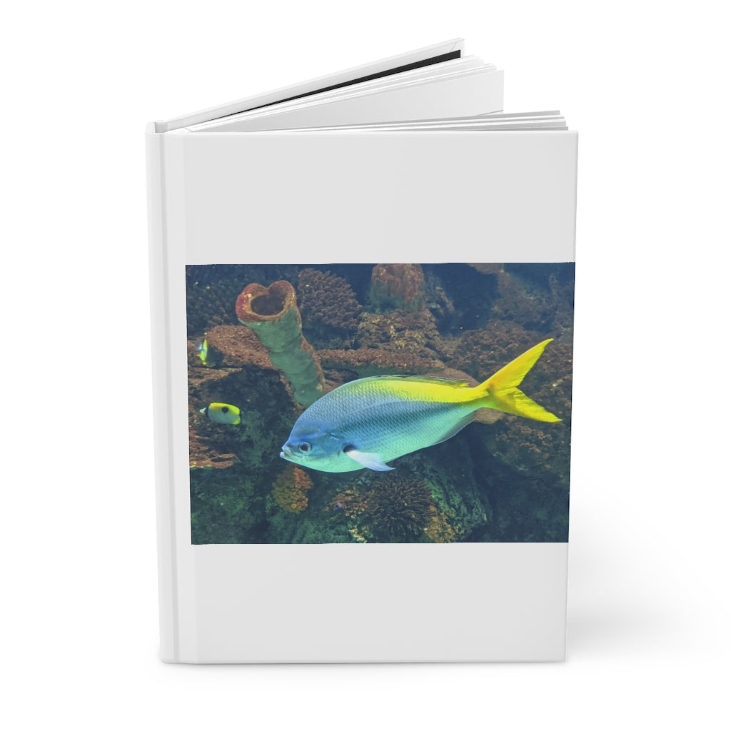 Light Blue and Yellow Fish Hardcover Journal with matte finish, featuring a vibrant fish design on the cover.