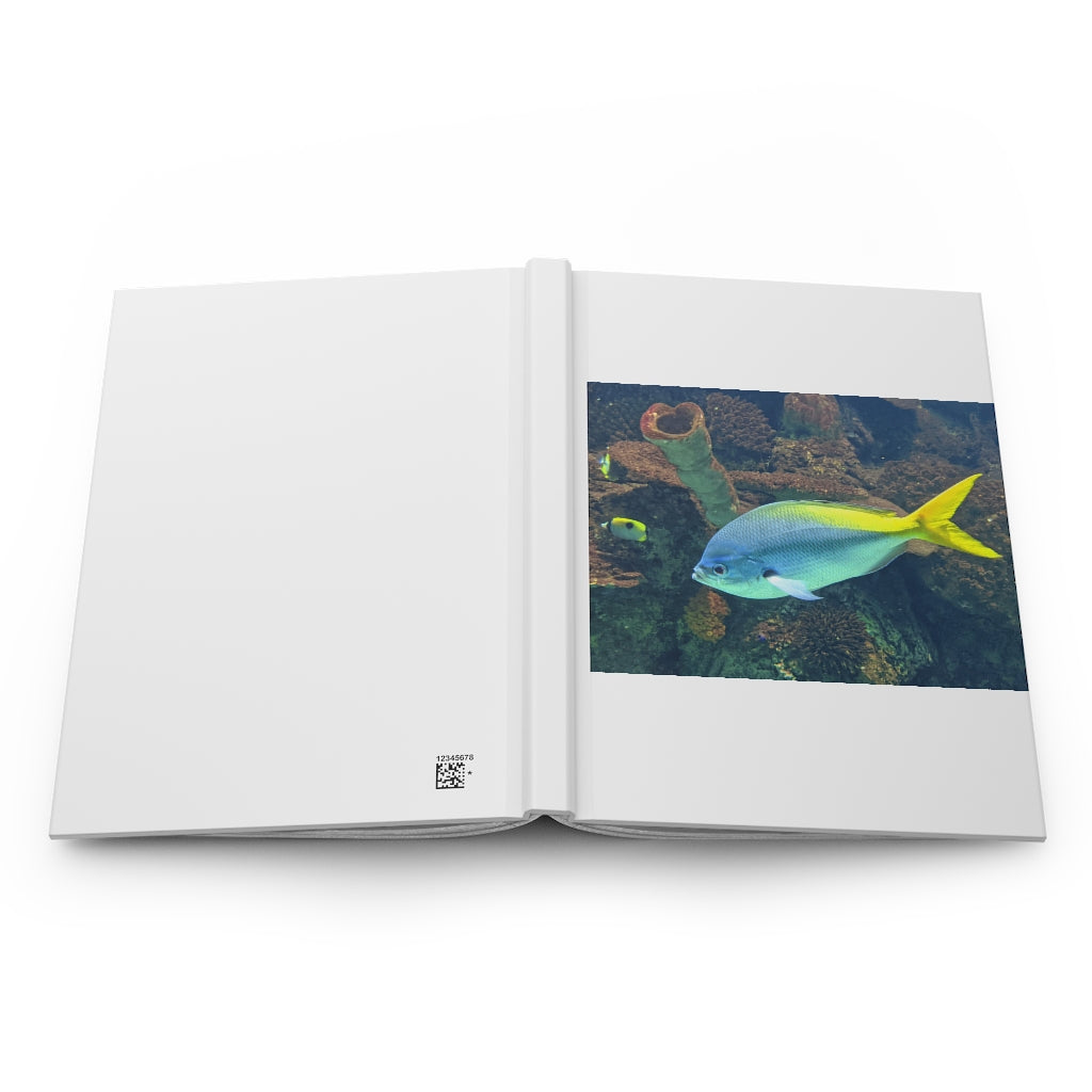 Light Blue and Yellow Fish Hardcover Journal with matte finish, featuring a vibrant fish design on the cover.