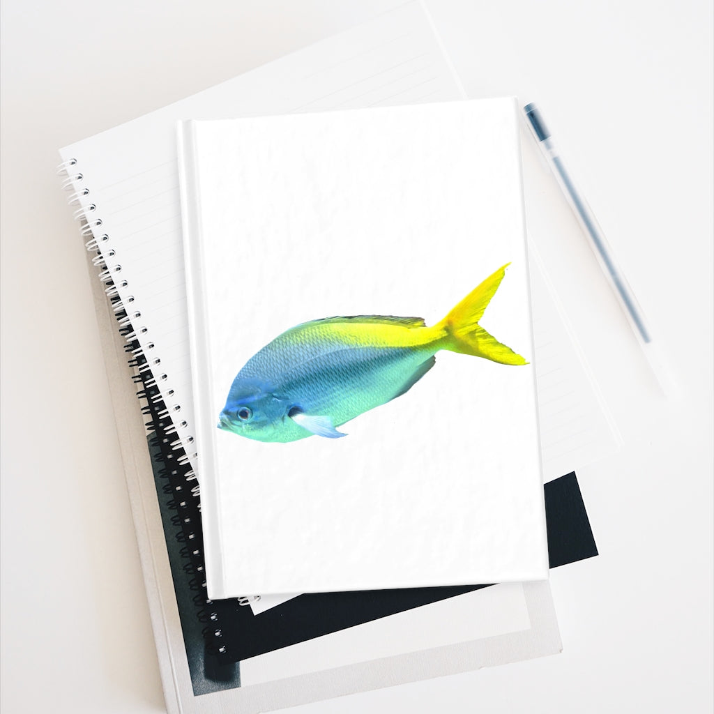 Light Blue and Yellow Fish Journal with blank pages and vibrant cover design, perfect for writing and sketching.