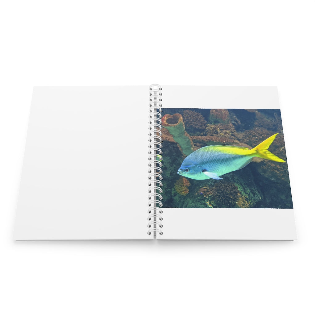 Light Blue and Yellow Fish Spiral Notebook with customizable covers and wide-ruled pages.