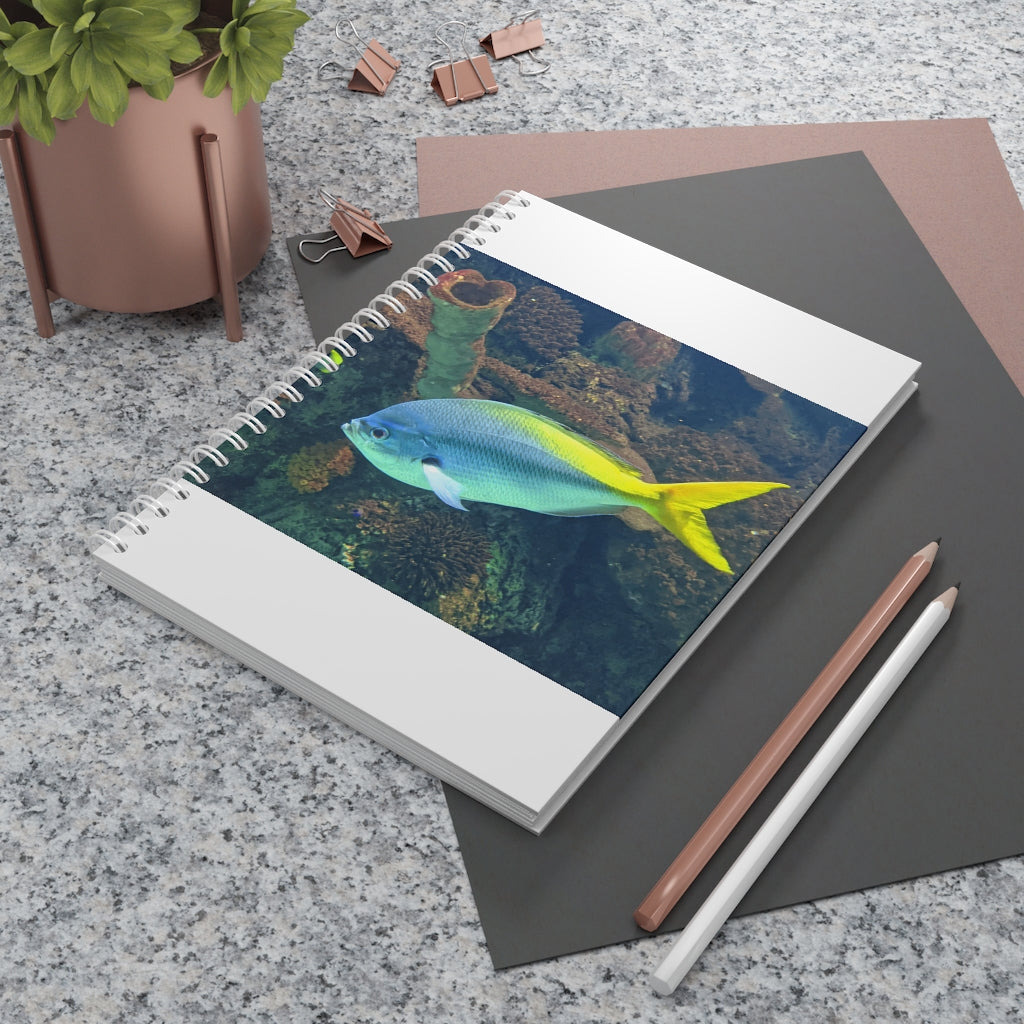 Light Blue and Yellow Fish Spiral Notebook with customizable covers and wide-ruled pages.