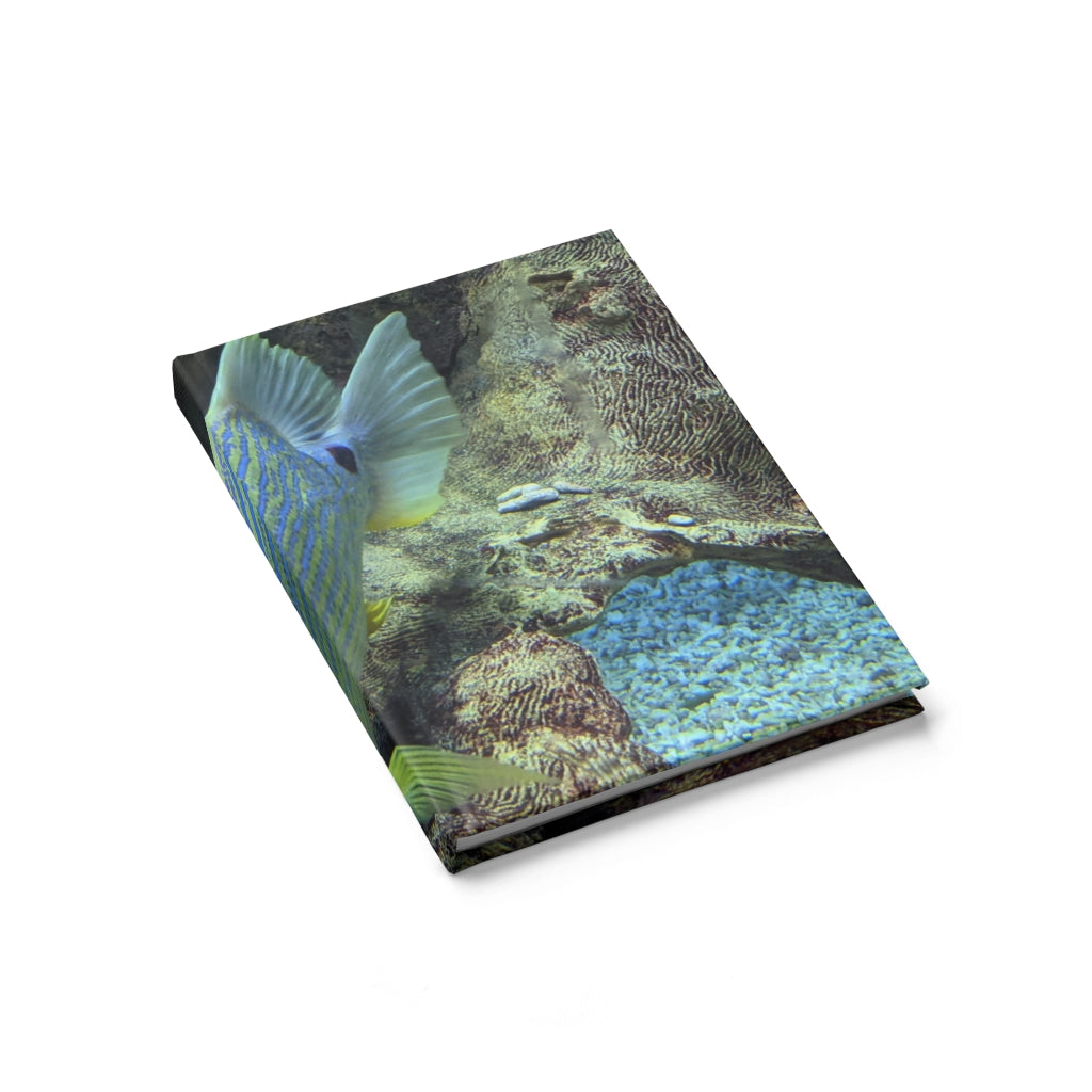 Light Blue Fish Journal with blank pages and vibrant wraparound print, perfect for sketches and notes.