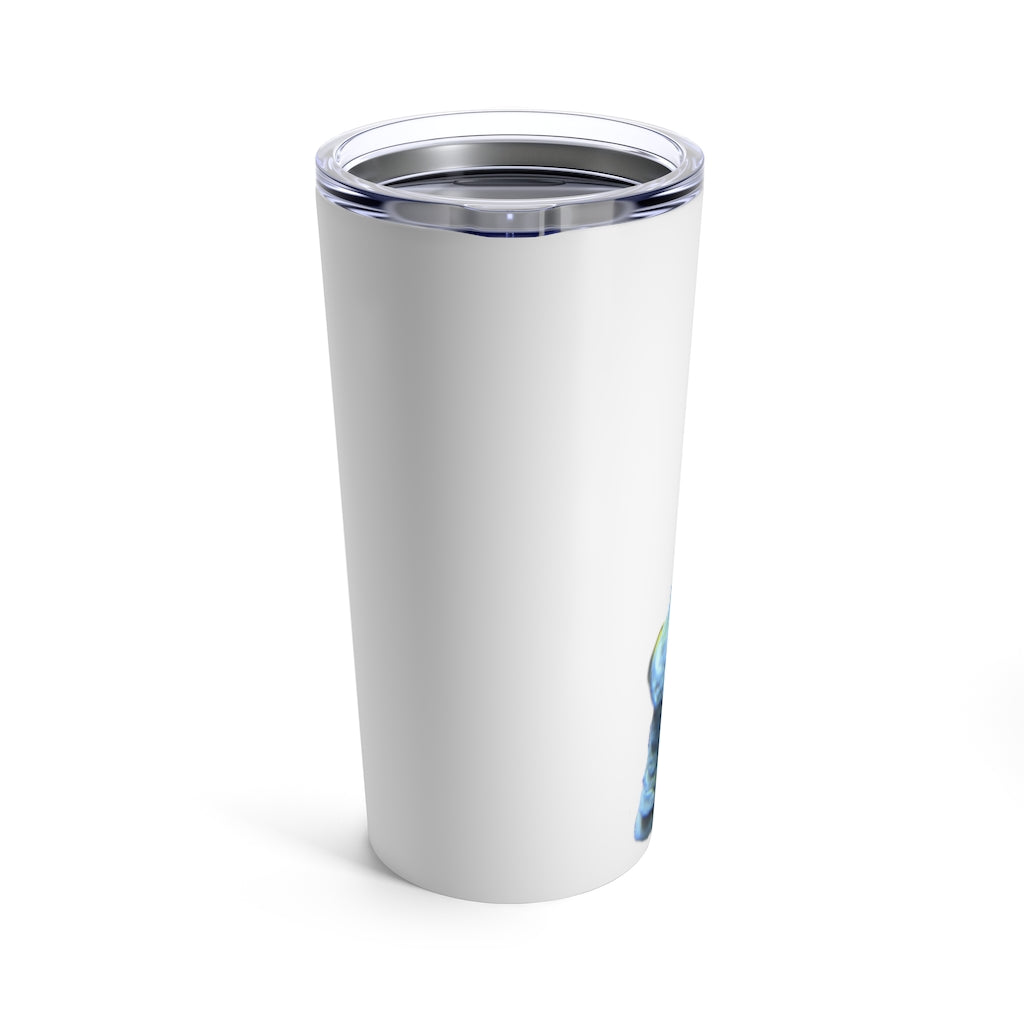 Light Blue Fish Tumbler 20oz made of stainless steel with a see-thru plastic lid, featuring a vibrant fish design.