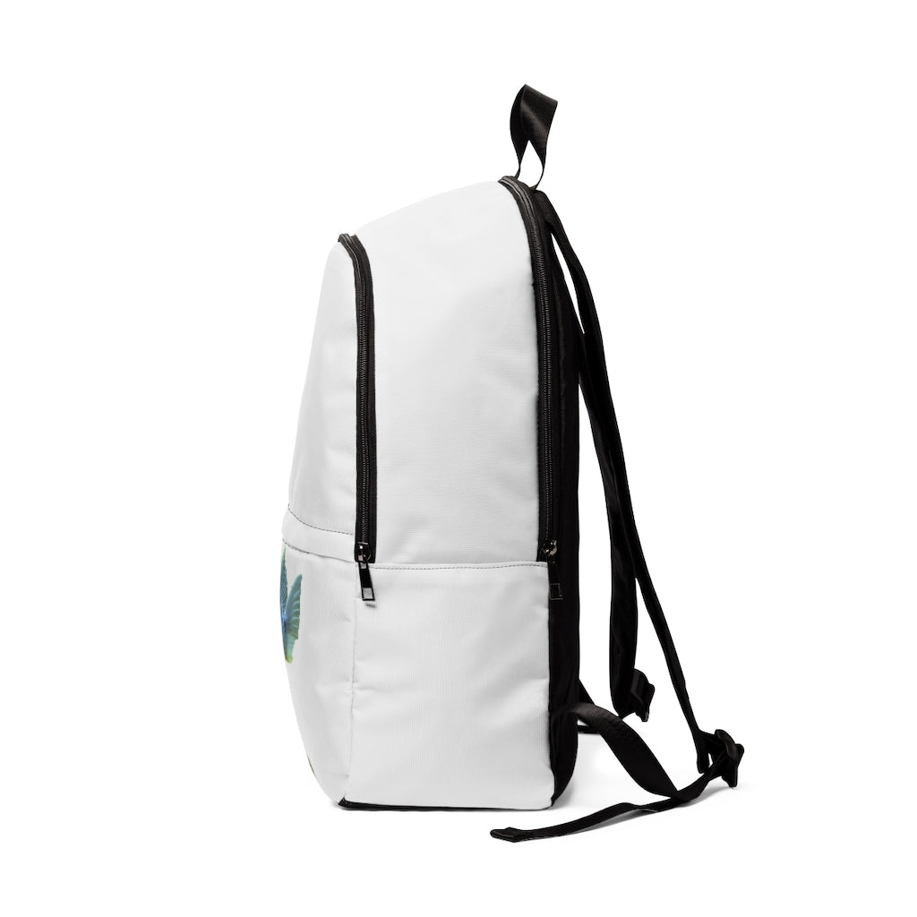 Light Blue Fish Unisex Fabric Backpack with padded back panel and adjustable straps, perfect for school and travel.