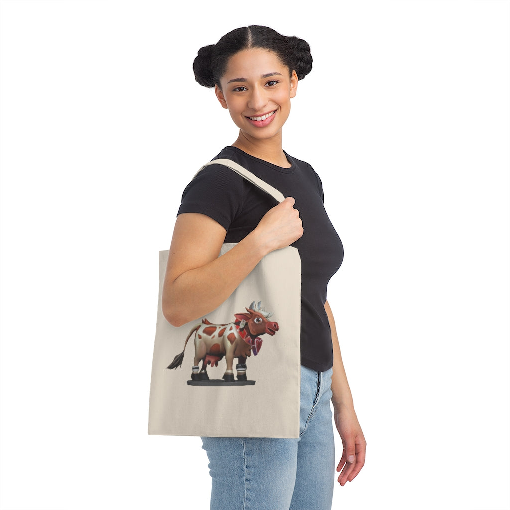 Light Brown Cow Canvas Tote Bag with reinforced handles and spacious design, made from 100% cotton sheeting.