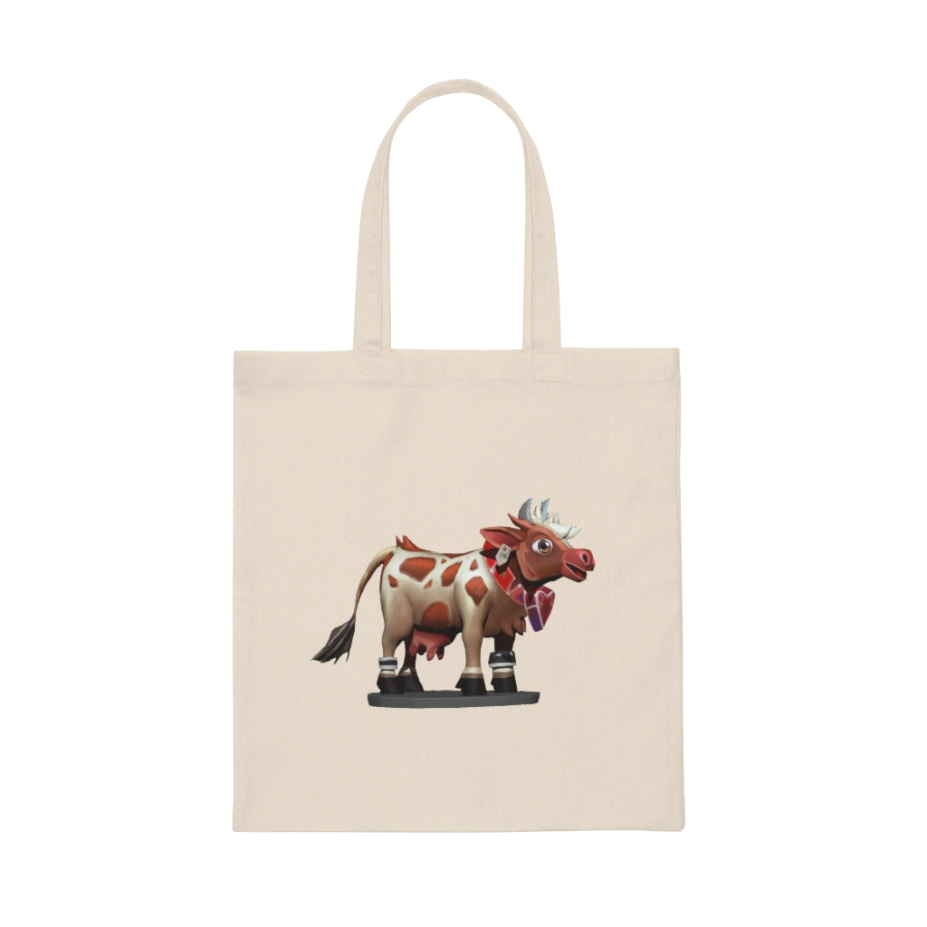 Light Brown Cow Canvas Tote Bag with reinforced handles and spacious design, made from 100% cotton sheeting.