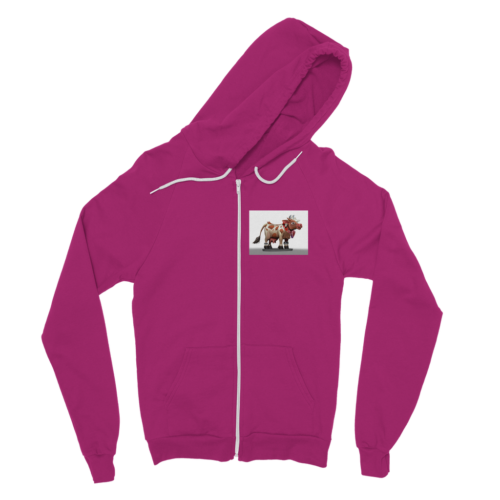 Light Brown Cow Classic Adult Zip Hoodie featuring a zip front, kangaroo pocket, and double fabric hood, perfect for casual wear.