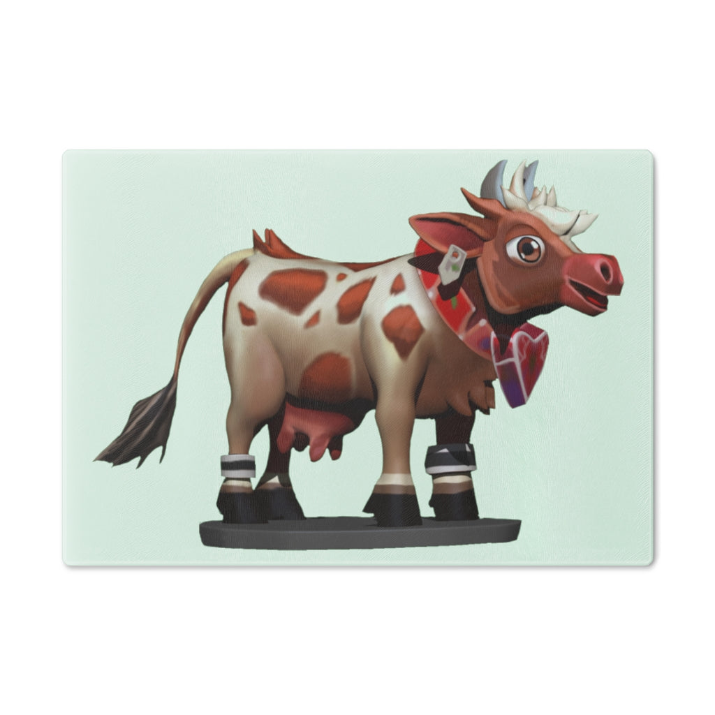 Light Brown Cow Cutting Board made of tempered glass with rubber dots for stability, featuring a unique cow design.