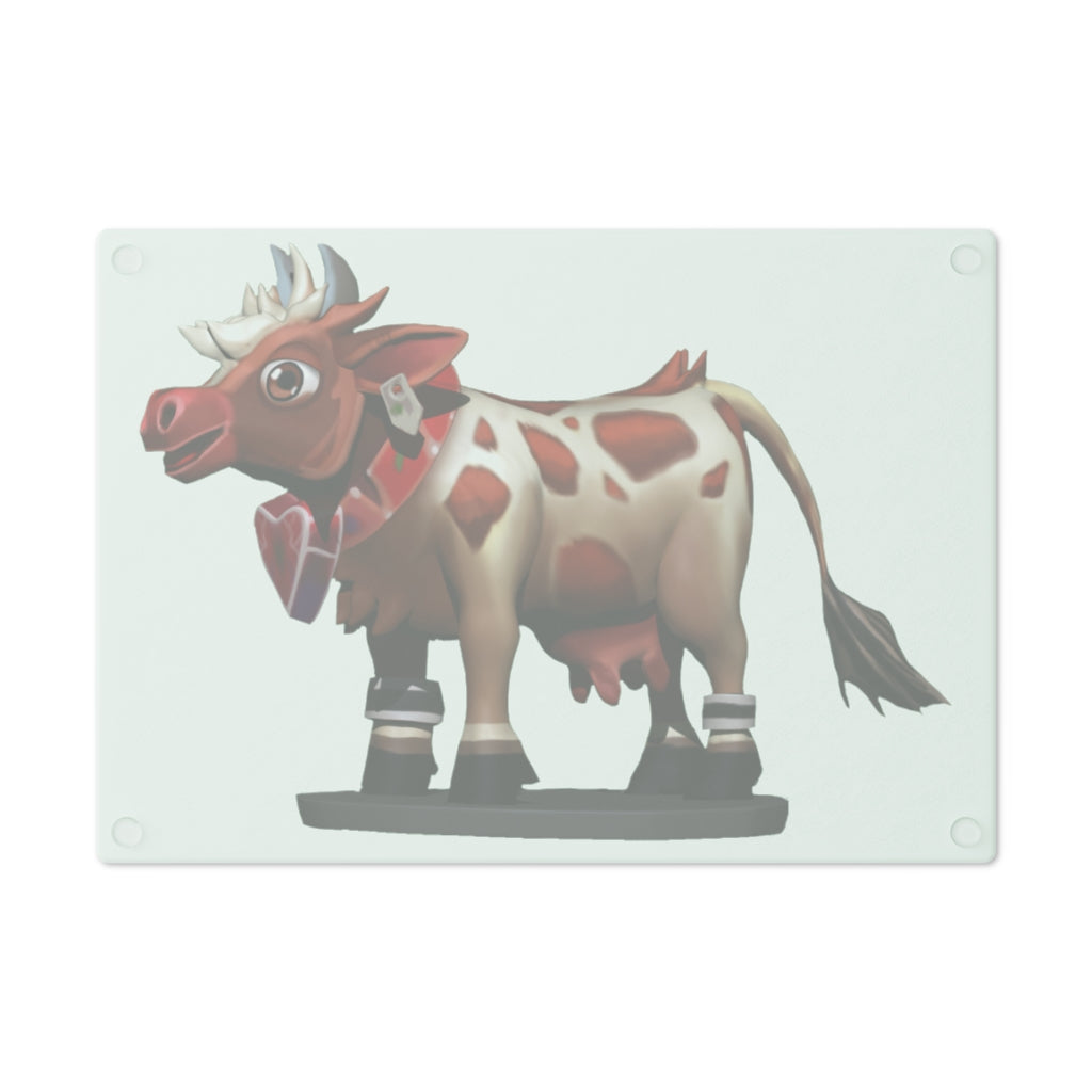 Light Brown Cow Cutting Board made of tempered glass with rubber dots for stability, featuring a unique cow design.