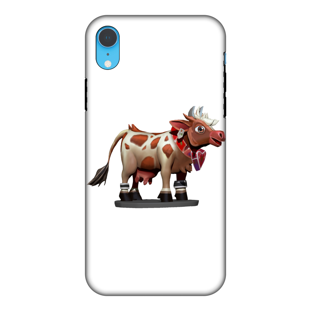 Light Brown Cow Fully Printed Tough Phone Case showcasing a vibrant cow design with a durable rubber and hard shell construction.